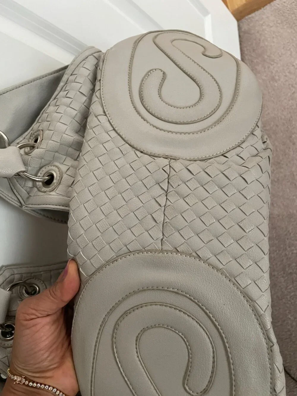 Amrita Singh Dove Grey Woven Intrecciato Slouchy Hobo Bag Tote